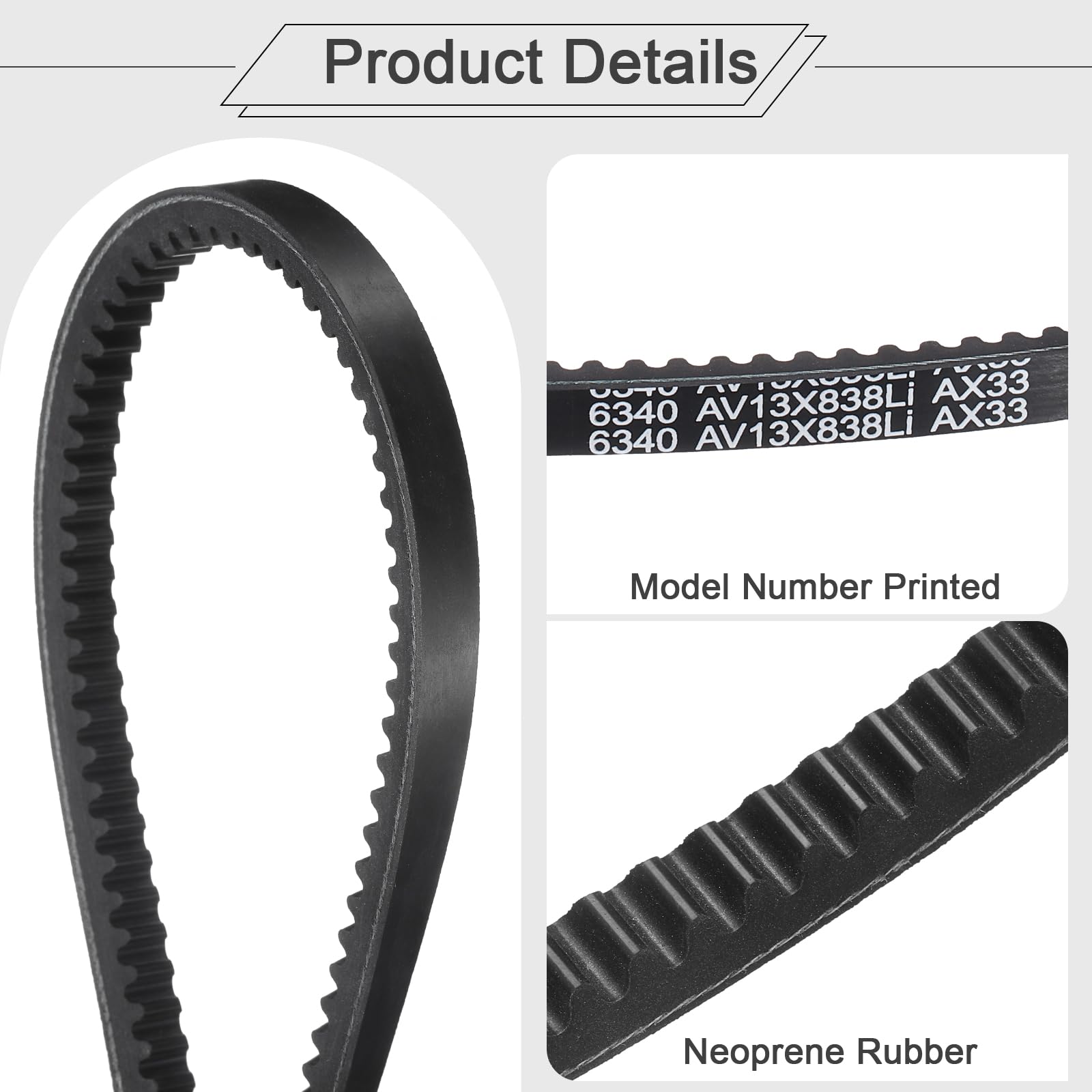 QUARKZMAN 2Pcs AX33 Cinghia A Dente Grezzo In EPDM, Cinghia Di Trasmissione Industriale A Sezione Trapezoidale 1/2" Larghezza x 35" Circonferenza Esterna