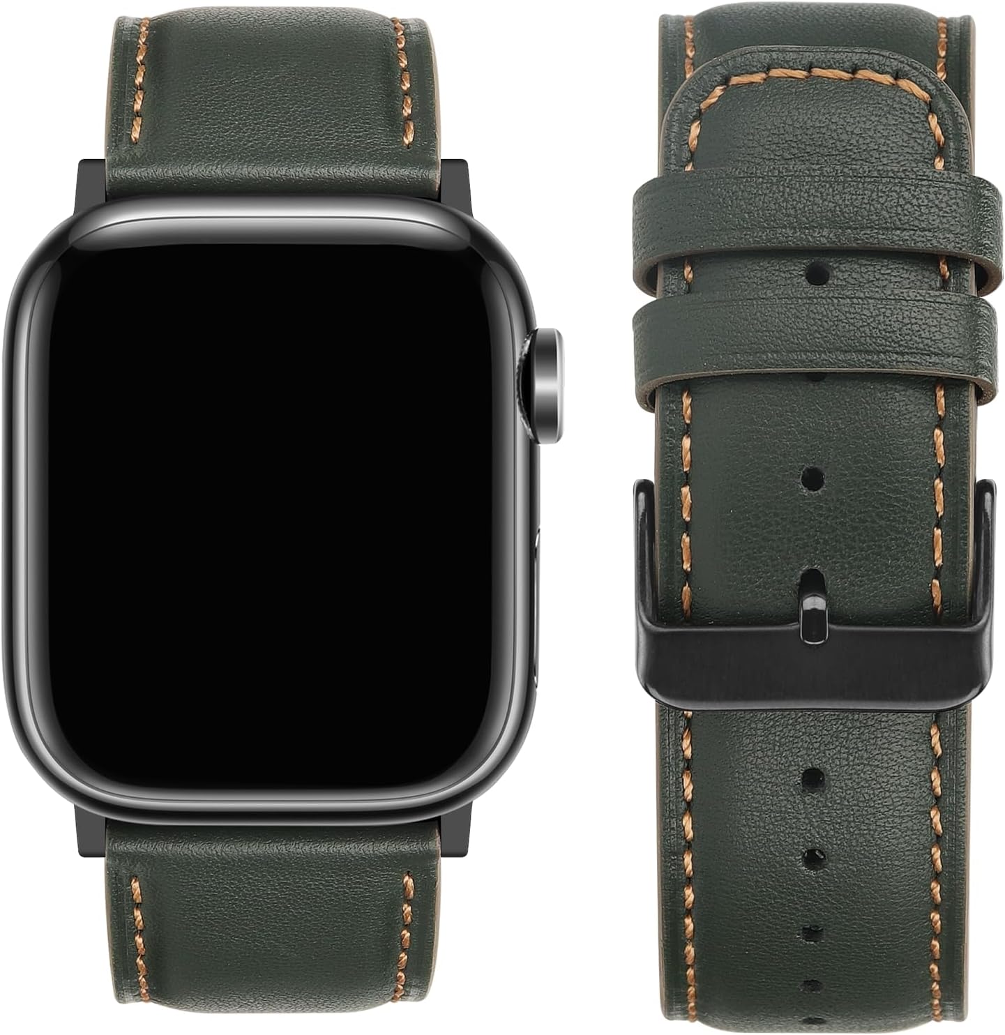 Tasikar Bands Compatible with Apple Watch Band 42mm (Series11/10) 41mm 40mm 38mm Men Genuine Leather Replacement Bands Compatible with Apple Watch SE Series 11 10 9 8 7 6 5 4 3, Green - Image 4