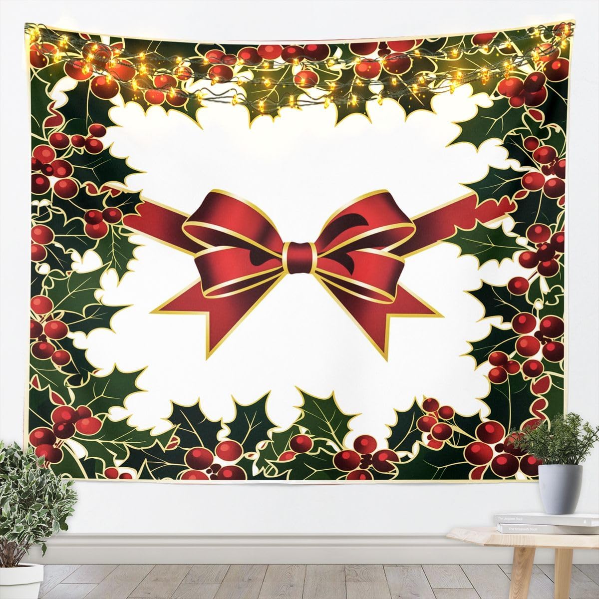 Feelyou Colorful lights Tapestry Christmas Wall Art Snowflake Wall Hanging Blanket for Living Room Bedroom Light Home Decor Medium 59"x59" Black Yellow Blue Red image 5