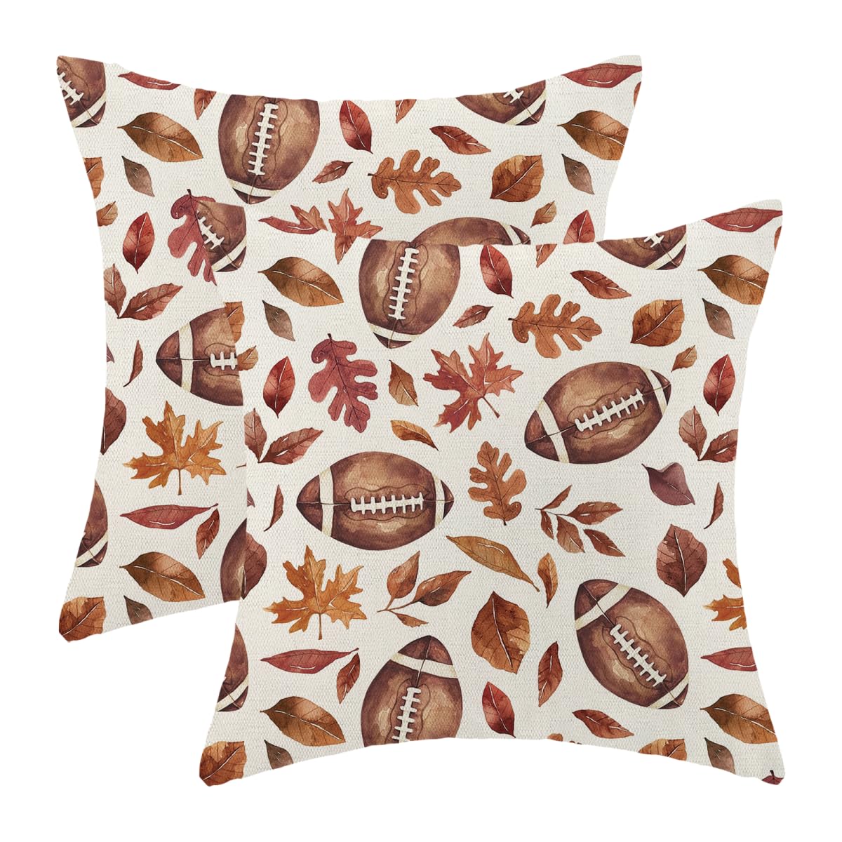 Sorktse Fall Pillow Covers 16x16 Inch Set of 2 Autumn Football Maple Leaf Throw Pillow Covers Harvest Thanksgiving