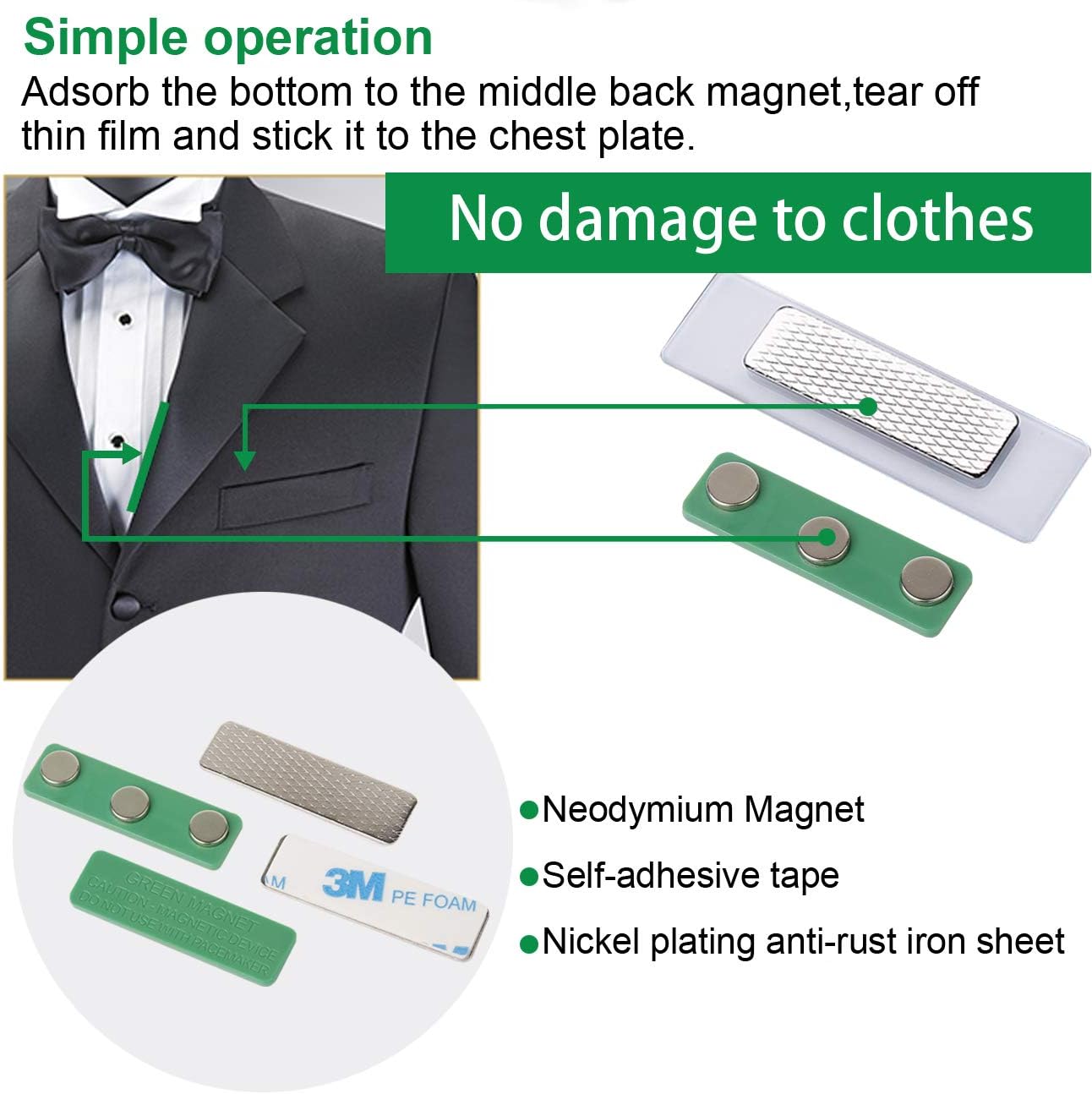 Magreen Magnets 30 Pack Magnetic Name Badge Holders, Magnetic Name Tag Holder with 3 Neodymium Magnets - Image 4