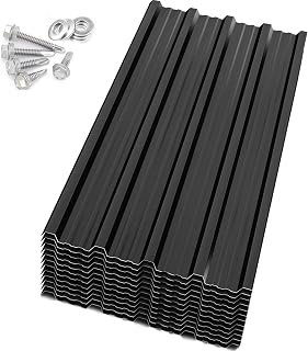 Metal Roof Panels 50.78X16.77 in 12 PCS Galvanized Steel Corrugated Tin Roofing Panels Gazebo Top Cover Garages,Black