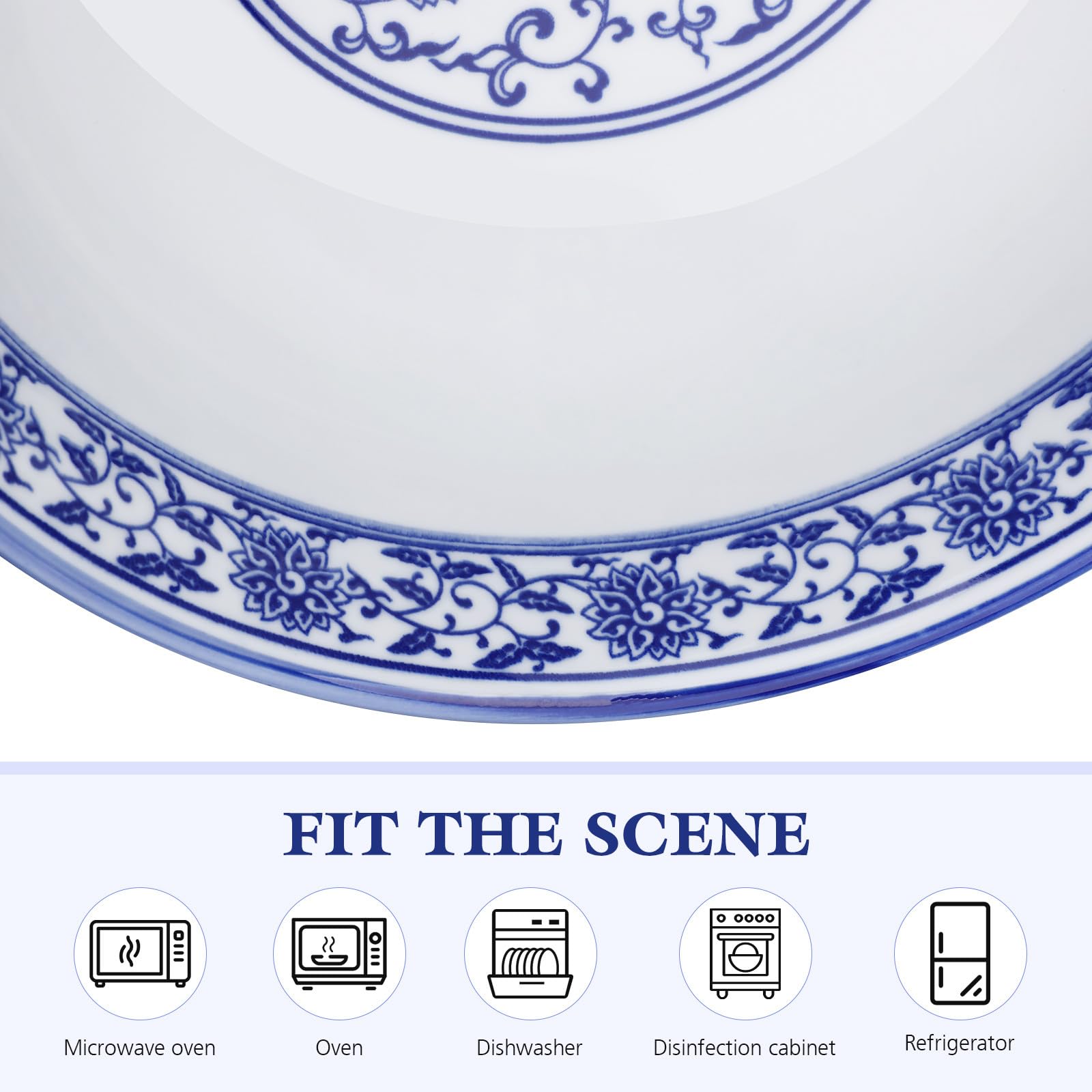 Bol en Céramique de Style Chinois Bleu Cuisine, Bol de Service 1Pc pour Buffets et Usage Domestique