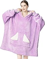Vista 25 de Touchat - Sudadera con capucha estilo cobija, manta Sherpa de gran tamaño con bolsillo y mangas, manta con capucha súper suave, cálida y cómoda, Vino
