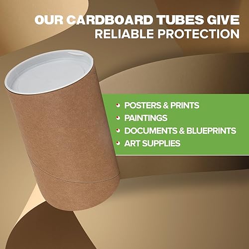 Miniatura 51 de Tubos de correo de papel kraft reforzado de 3 x 24 pulgadas, paquete de 4 tubos con 2 tapas cada uno, tubo de cartón fabricado en Estados Unidos