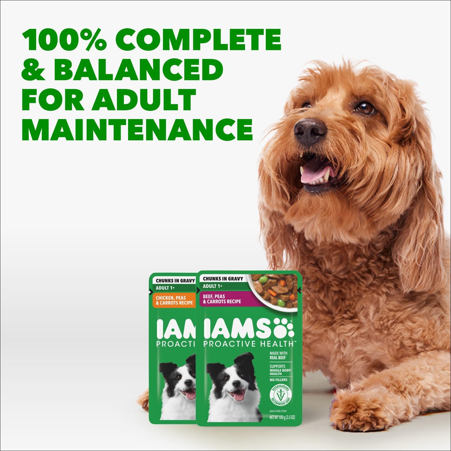 IAMS Proactive Health Adult Wet Dog Food, Chicken, Peas and Carrots Recipe, 3.5 oz. Pouch (16 Count, Pack of 1)