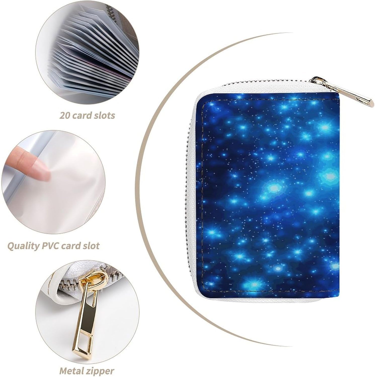 Blue Shining Stars Card Holder RFID Blocking,Credit Card Wallet for Women And Men,Card Case Organizer Bag with Zipper