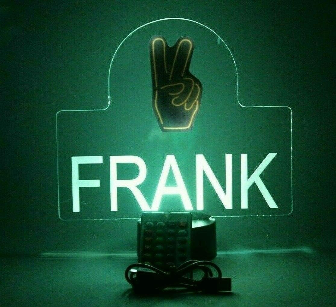 MIRROR MANIA Two Fingers V-sign Victory Peace Night Light Up LED Engraved Custom Name Free Personalized Gift Desk Table Lamp Energy Efficient Home Room Decor with Remote, 16 Color Options, It's Wow