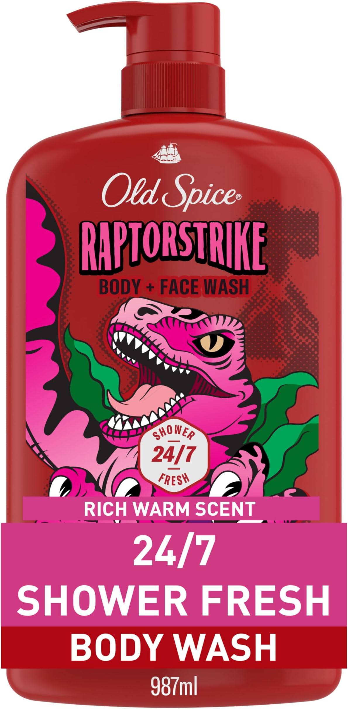 Cleansing Body Wash for Men, 3X Defense, 24/7 Shower Fresh with Lasting Scent, 2-in-1 Body & Face Wash, Raptorstrike with Dark Berry Scent, 33.4 oz