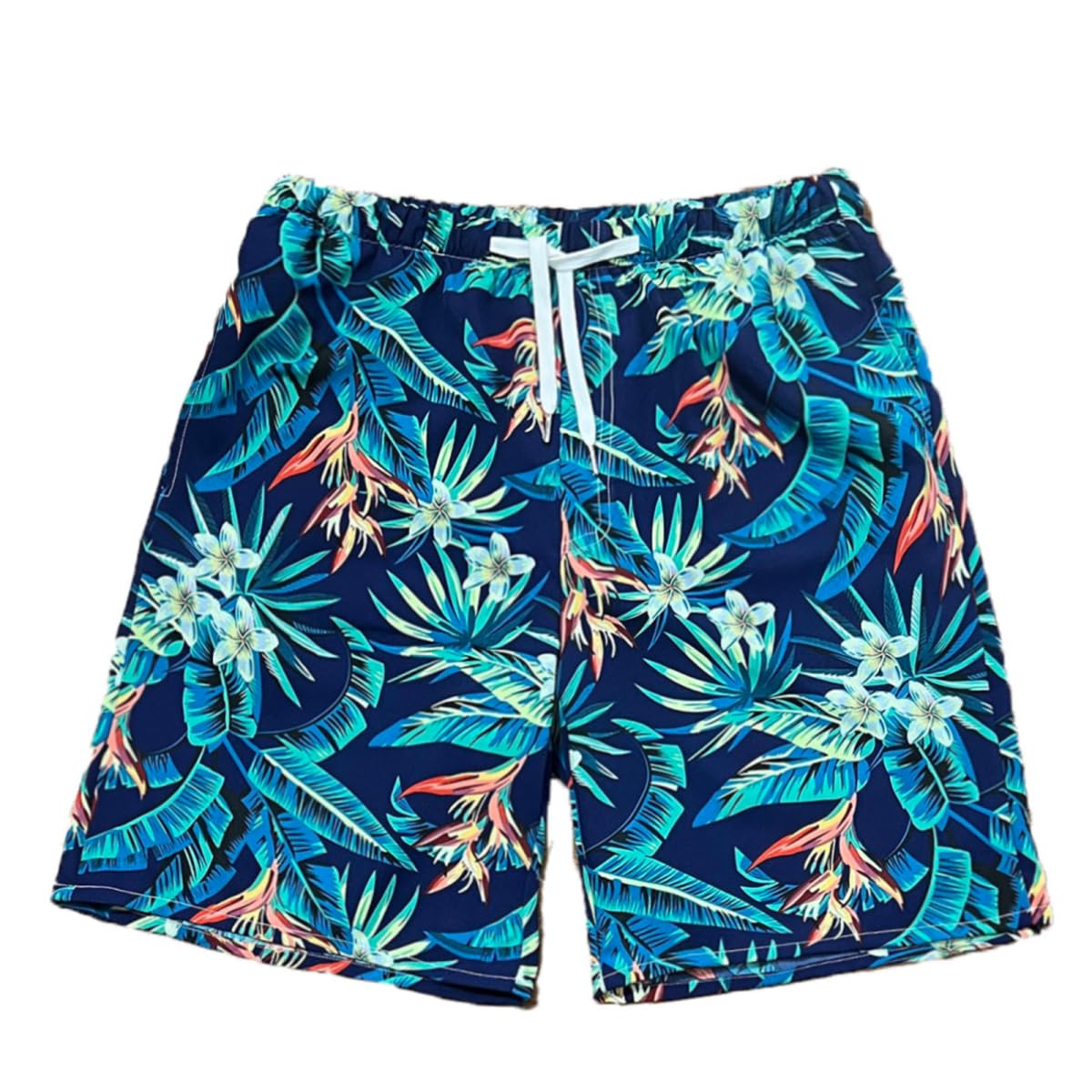 Beach Shorts for Men Summer 3-Pockets Quick-Dry Tropical Tree Printing Lace-Up Beach Shorts Swim Trunks Mens