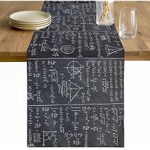 Mathematics Formulas Table Runner - 60 Inch Long Blackboard with Math Numerical Geometric Cotton and Linen Blended Dress Scarves Farmhouse Table Runner for Kitchen Dining, Coffee Table, 13" x 60"