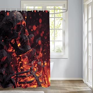 Charcoal Skeleton Decor Shower Curtain Set, Glowing Embers Ash Particles Polyester Shower Curtain for Shower Stall Bathroom Waterproof with 12 Hooks 72x72 Inch