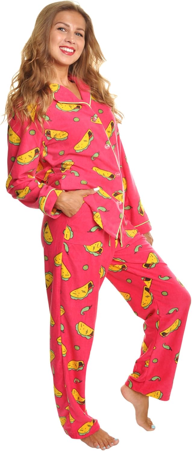 Angelina Women's Pajama Set Cozy Fleece with Notch Collar and Pockets