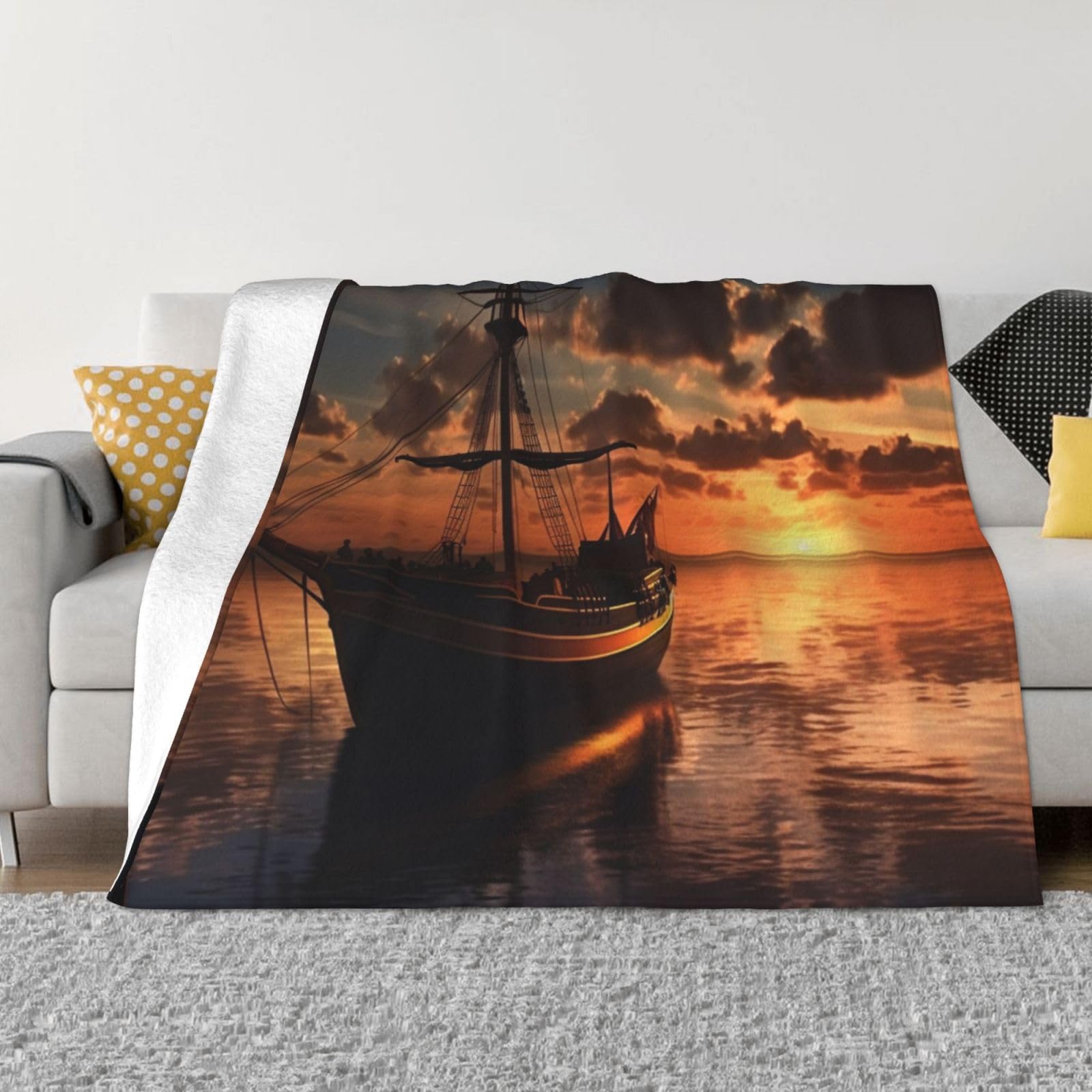 Couverture polaire bateau en flanelle douce 152x127cm pour canapé