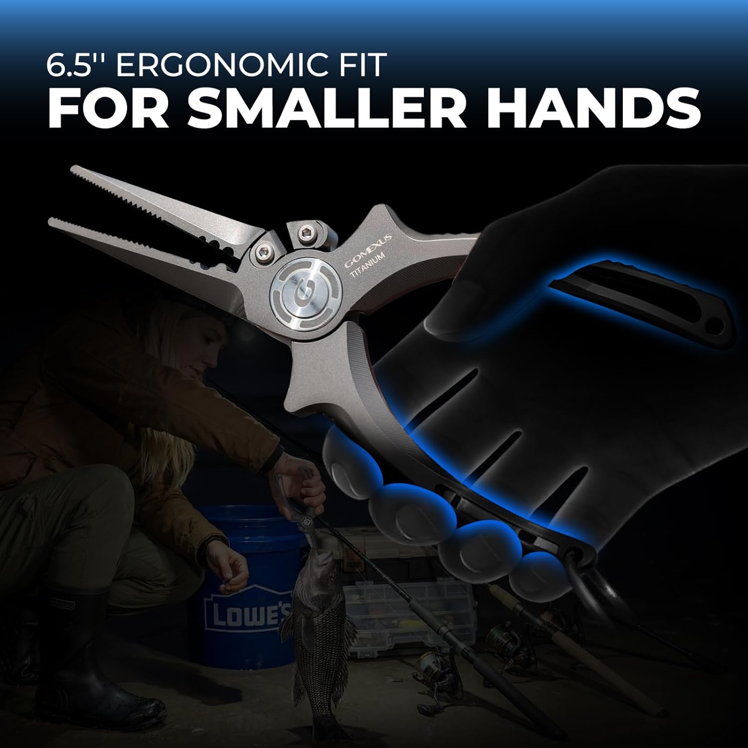 GOMEXUS Titanium Fishing Pliers 6.5'' with Side Cutters, Never Rust Hook Remover, Saltwater Resistant Fishing Tools for Inshore, Nearshore, Jigging Fishing