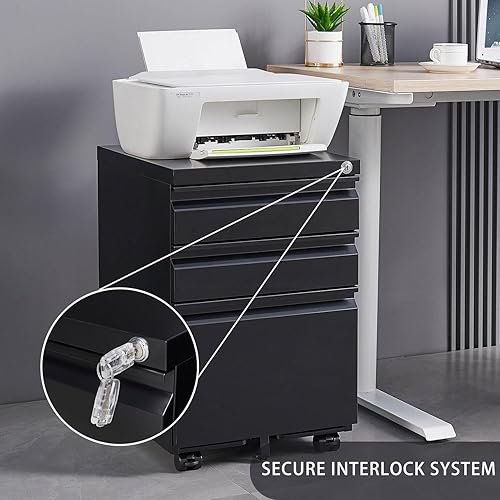 Miniatura 4 de Archivador rodante con cerradura, archivador de almacenamiento de oficina de 3 cajones para tamaño carta, archivador de metal de acero para oficina