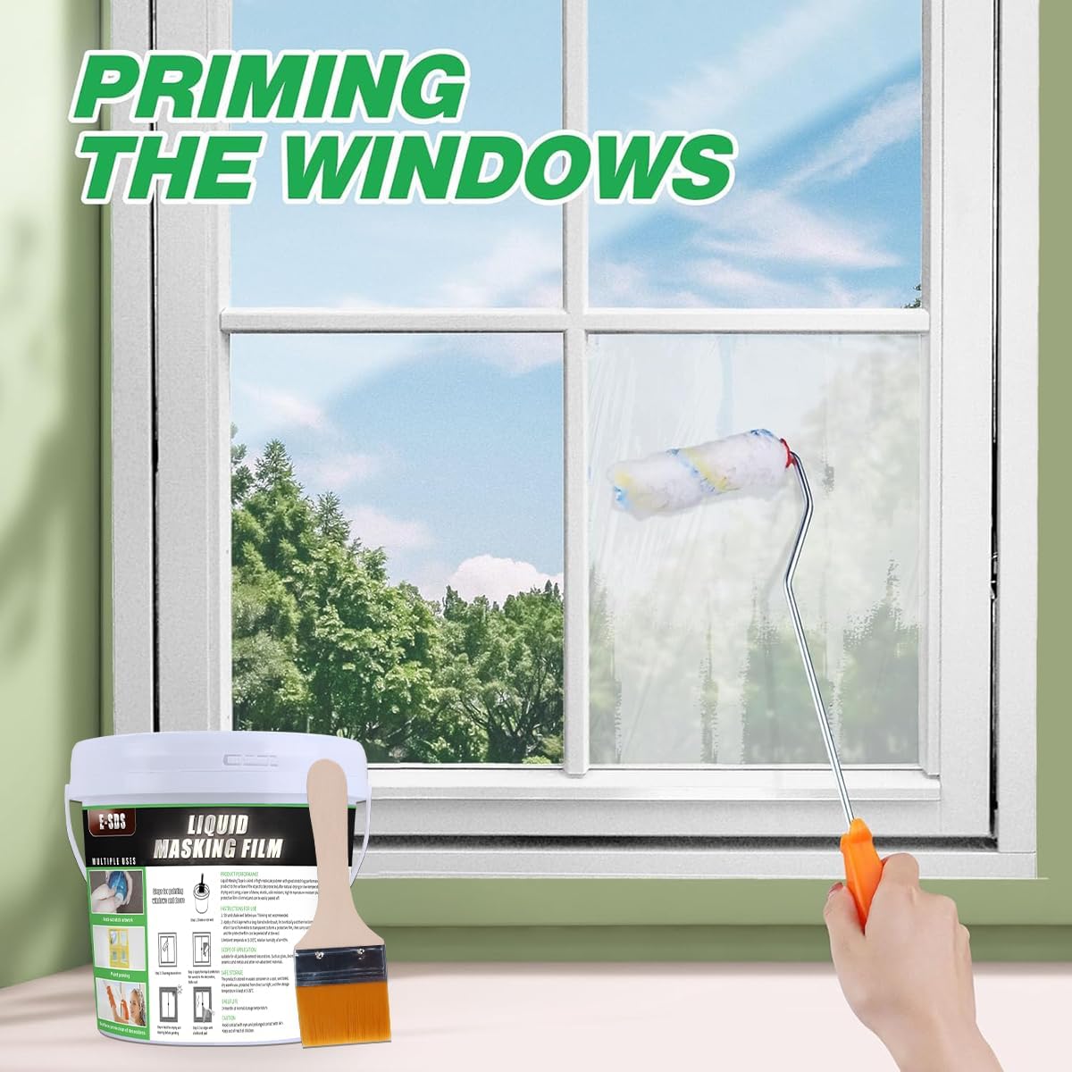 E-SDS Cinta líquida de enmascaramiento, 95.98 onzas líquidas para pintura de ventanas, revestimiento transparente pelable con un cepillo y rodillo