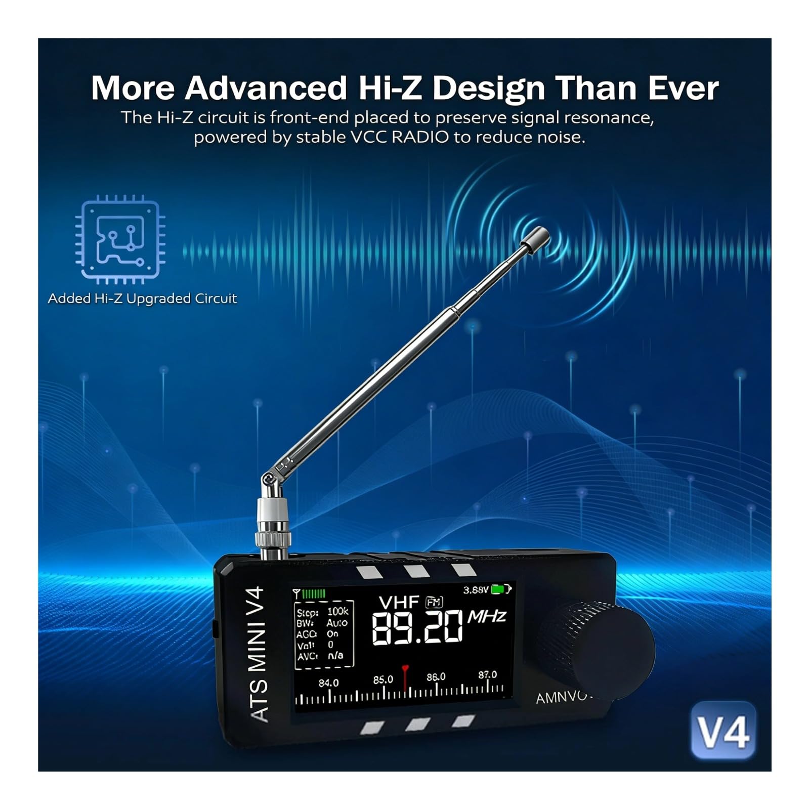 ATS Mini V4 Radio, Si4732 DSP Kurzwellenempfänger, tragbares Allband-Taschenradio mit Hi-Z-Schaltung und Kopfhörerverstärker für Reisen, Radiobegeisterte