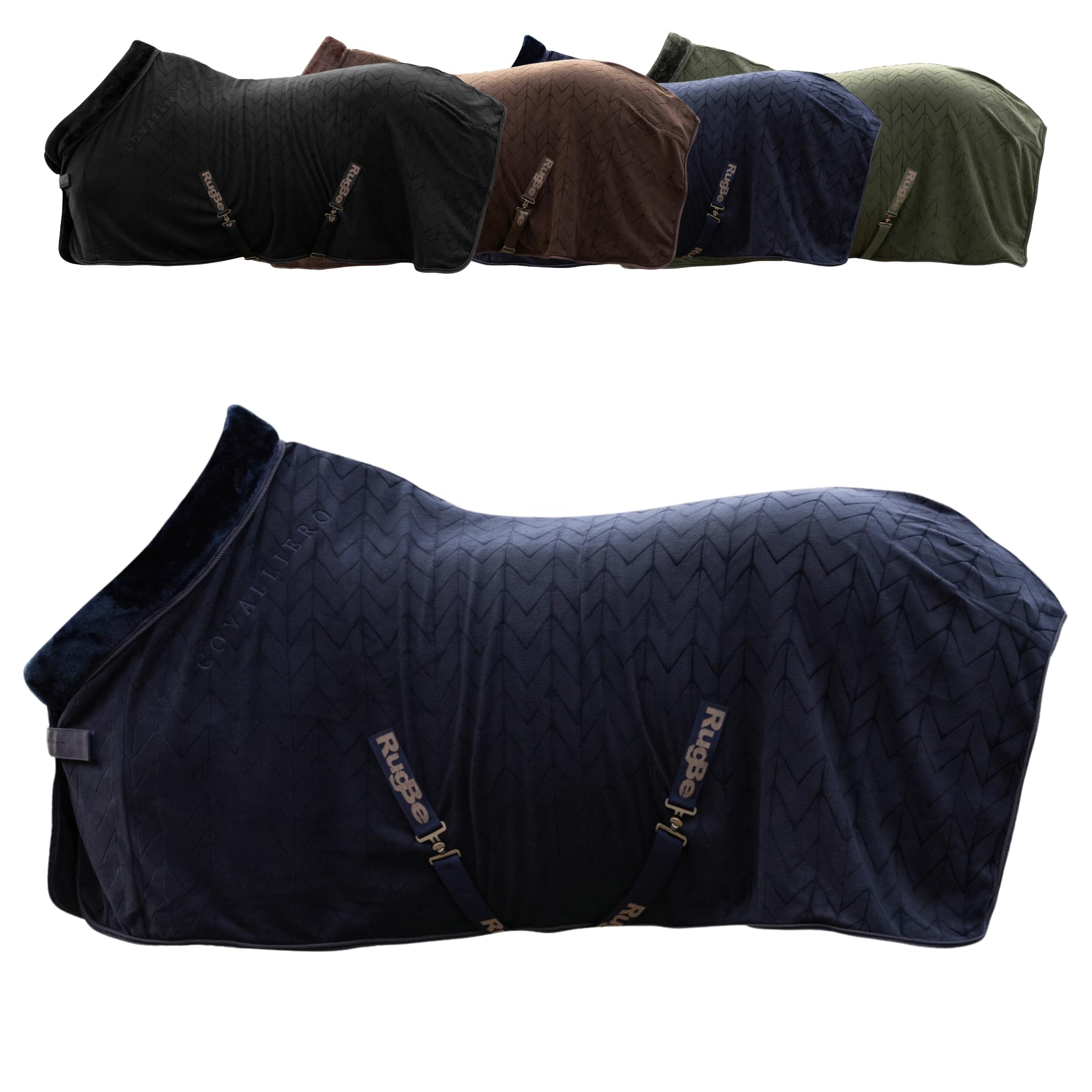 Covalliero - Fleecedecke | Pferde Abschwitzdecke | Transportdecke mit Brustschnalle, Schweifriemen & Kreuzgurten | super weich & atmungsaktiv | Pferdedecke in Dark Navy | Größe 125cm