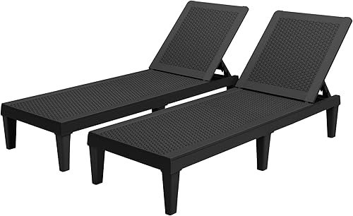Greesum Juego de 2 tumbonas ajustables en ángulo para exteriores para todo tipo de clima, para playas, jardines, cubiertas y piscinas, color negro