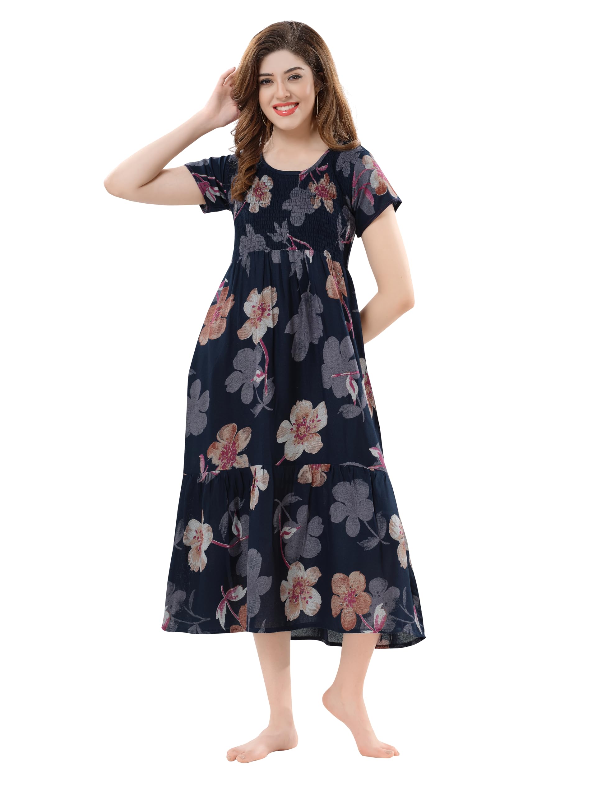 Women’s Smoking Soft Alpine Short Nighty | Premium Half Sleeve Night Dress with Side Pockets & Comfortable Fit-image-34