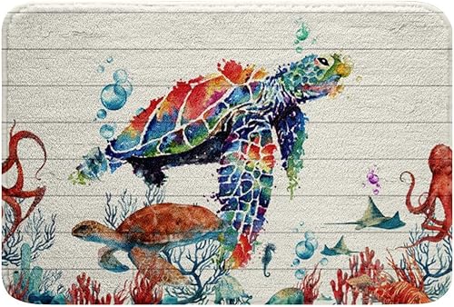 Erosebridal Alfombras de ducha antideslizantes con diseño de tortugas marinas, lindas alfombras de baño de medusas de pulpo, coloridas alfombras de