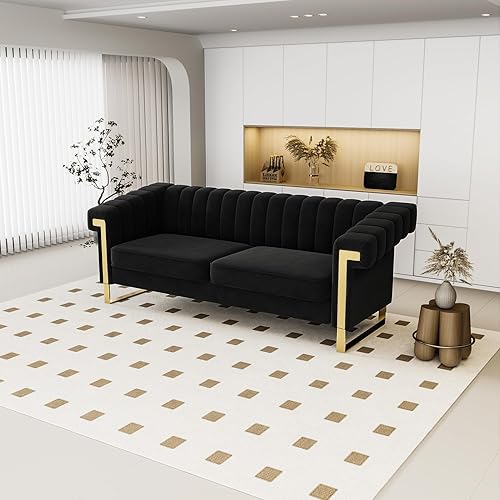 Miniatura 3 de Chesterfield - Sofá de terciopelo para sala de estar con patas de metal dorado, 83.86 pulgadas, moderno sofá de lujo de mediados de siglo para
