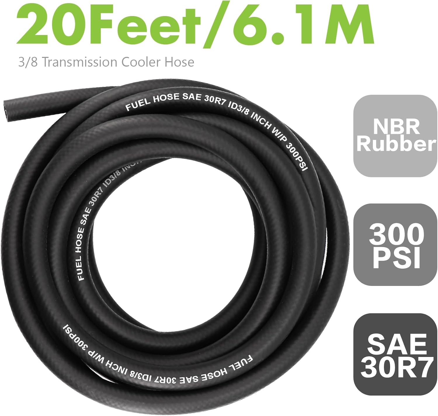 Jeemiter 3/8" ID x 20FT Fuel Line Hose SAE 30R7 Universal Replacement - with 10 Clamps for Gas, Oil, Diesel, Coolant Lines in Automotive, Marine & Outdoor Power Equipment