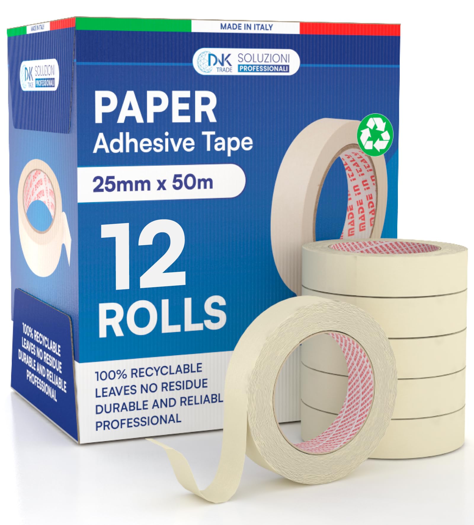 DNK TRADE Paper Tape, 12 Rolls of Painters Tape 25mm x 50m