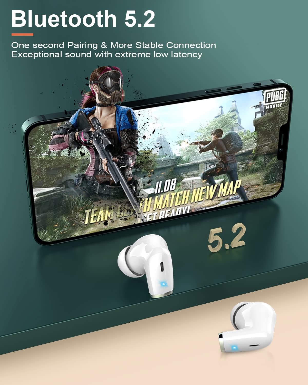 Wireless Earbud, Bluetooth 5.2 Headphones with ENC HD Mic, Bluetooth Earphones with Deep Bass, Bluetooth Earbud in Ear Noise Cancelling, 40H Wireless Headphones IP7 Ear Buds, White[2022 Upgrade]
