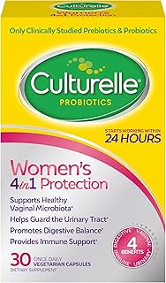 Probiótico para mujeres con cepas probióticas para apoyar la salud digestiva, inmunológica y vaginal*, Culturelle - Probiótico de equilibrio saludable para mujeres, sin lácteos ni soja, sin OMG, 30 unidades