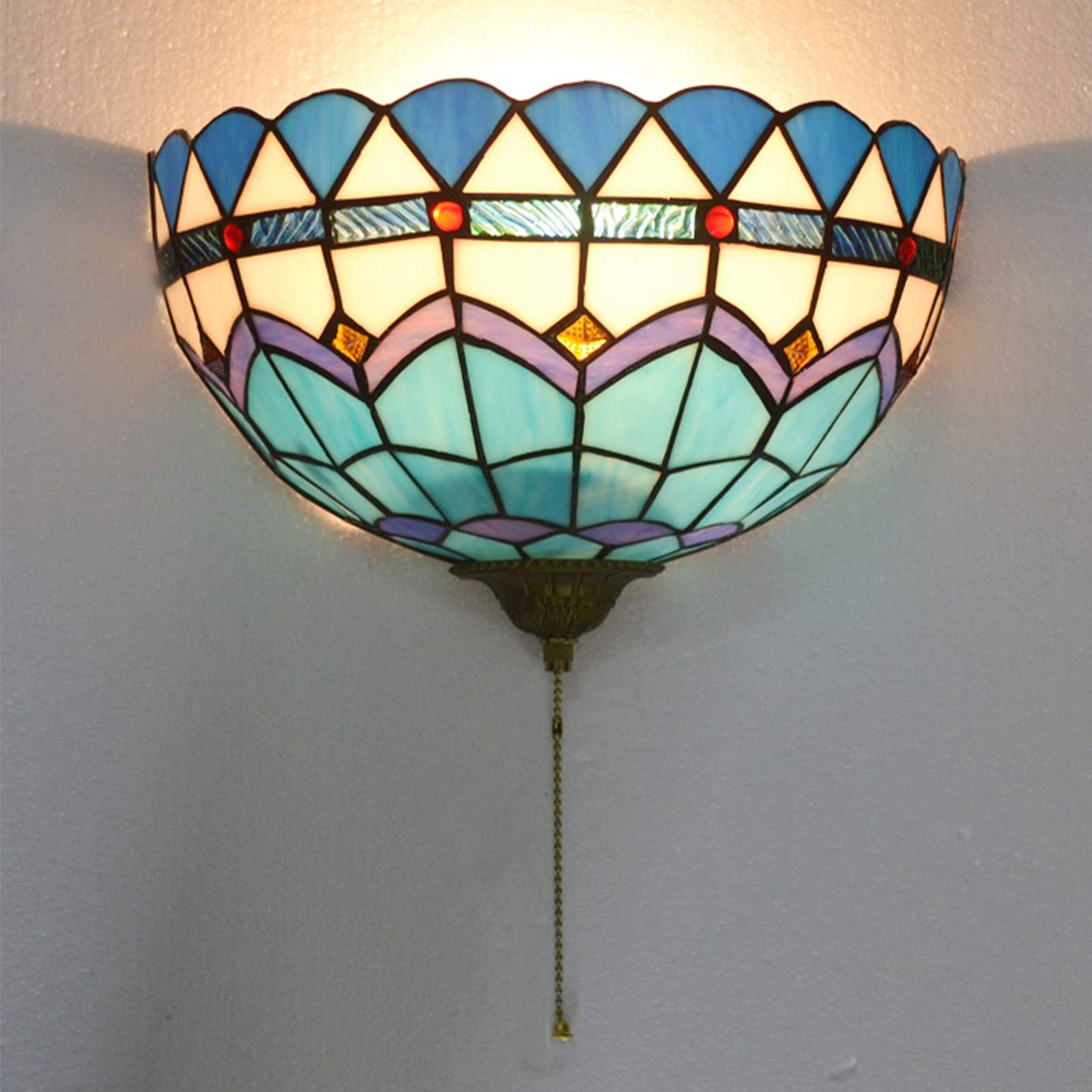 GAUUA Tiffany Style Wall Light With Switch, E27 Vintage Wall Sconce Bedroom, Antique Retro Wall Lamp Glass Bathroom, Restaurant Corridor Wall Lighting
