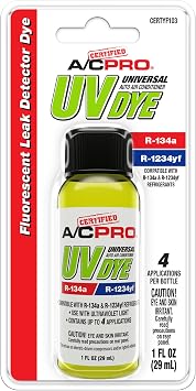 A/C Pro Certified A/C Pro Car Air Conditioner Leak Detector Dye, Leak Detection UV Dye Detects Leaks in R-1234YF AC Systems, 1 Oz