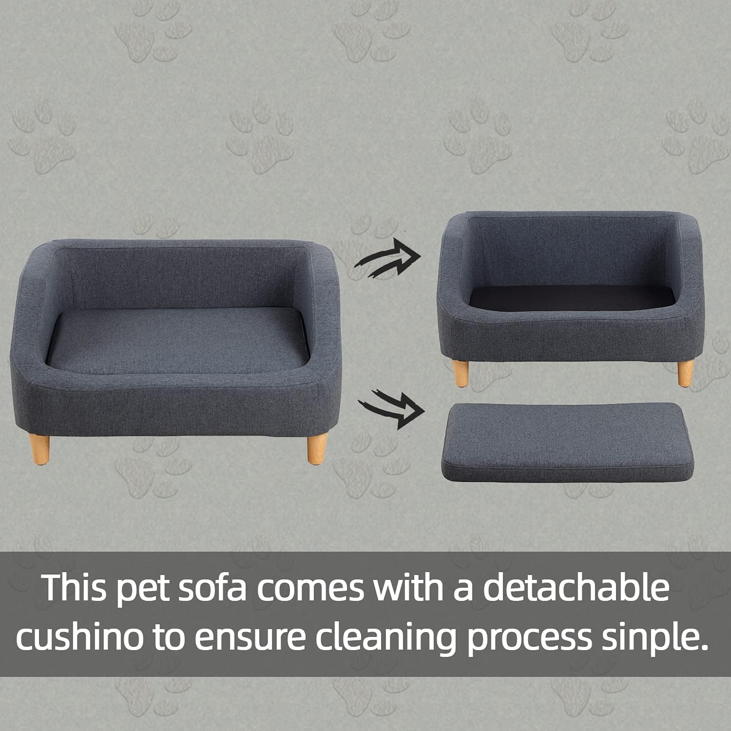 review Pet Rectangle Wooden Linen Sofa, Pet Dog Cat Sofa Couch and Pet Dog Cat Sofa with Movable Cushion, Linen Material and Wood Foot for Small Medium Large Dogs Cats Indoor Use (37 Inches, Gray)