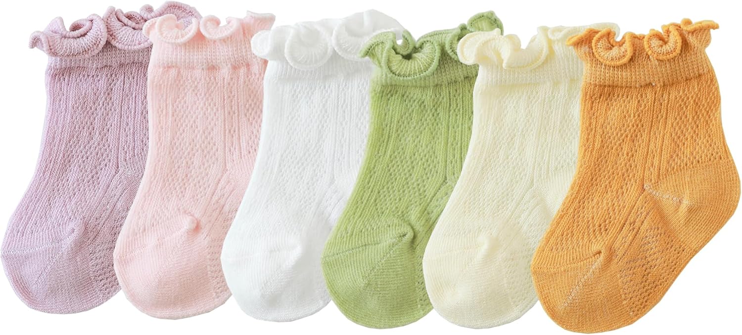 CHUNG Baby Toddler Girls Princess Cotton Frilly Socks Lace Ruffle Pack of 4/5/6 Thin Mesh Summer for Dress