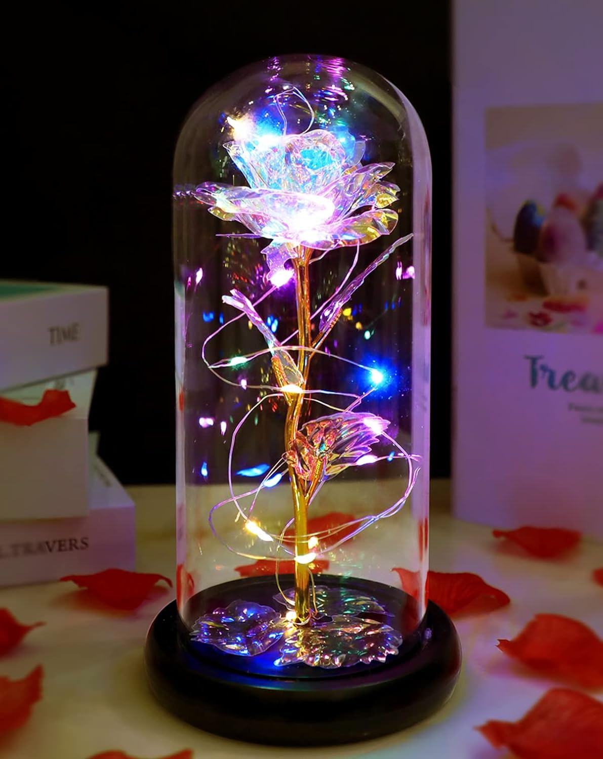 Plastic Birthday Gifts for Mom, Gifts for Girlfriend, Colorful Galaxy Flower Rose Gift for Women Wife, Wedding, Christmas, Birthday, Thanksgiving, Romantic for Wife Women