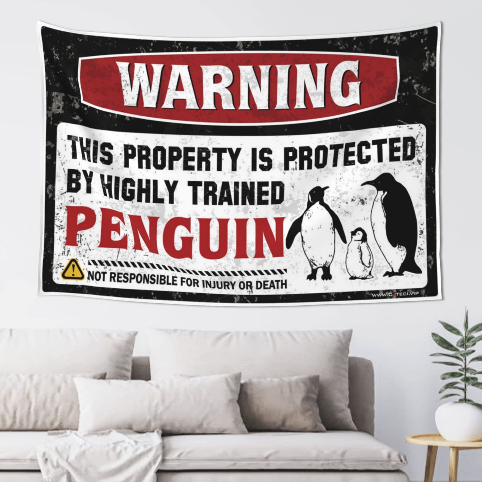 Pravoxi Men's One Color Sports Bar Decor Warning This Property Is Protected By A Highly Trained Penguin Tapestry Sports Bar Decor Tapestrys(100X150cm)