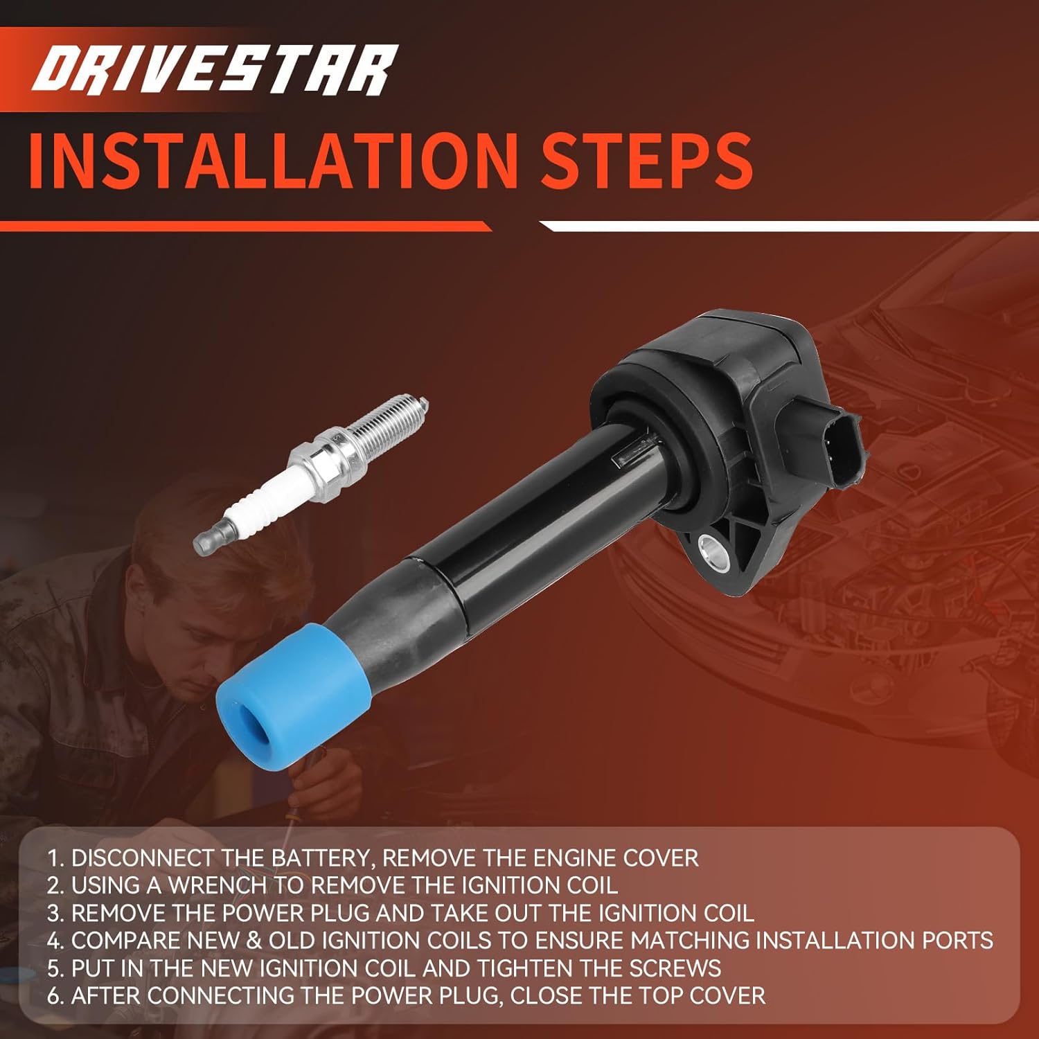 DRIVESTAR Set of 6 UF603 Ignition Coils & Spark Plugs Compatible with V6 3.7L 3.5L 2009-2012 Acura RL, 2009-2014 TL/TSX, 2008-2012 Honda Accord, 2010-2012 Accord Crosstour, 2008-2017 Odyssey