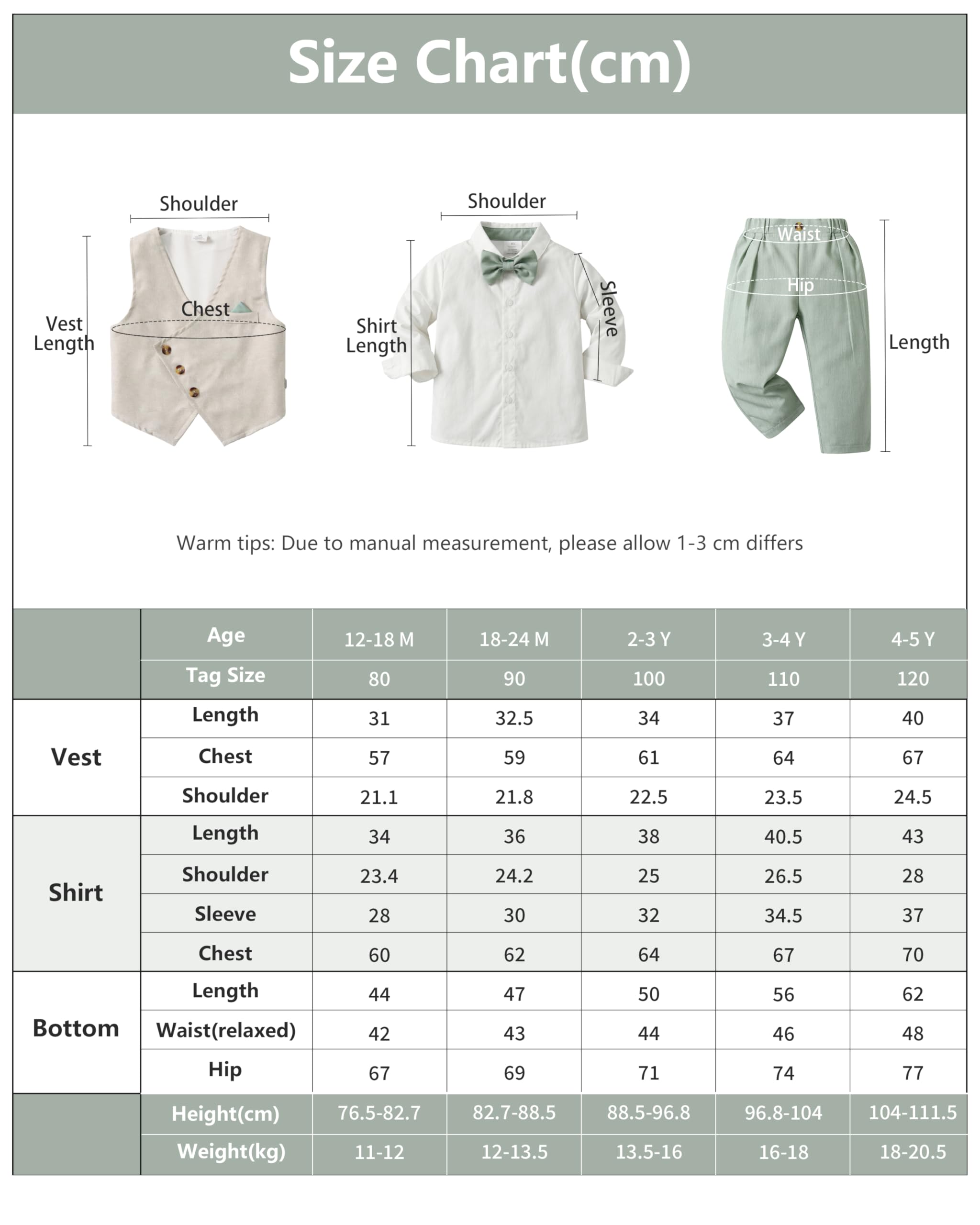Volunboy Ensemble Costume Bébé Garçon Gentilhomme, Costumes Mariage Gilet Chemise Pantalon avec Noeud Papillon