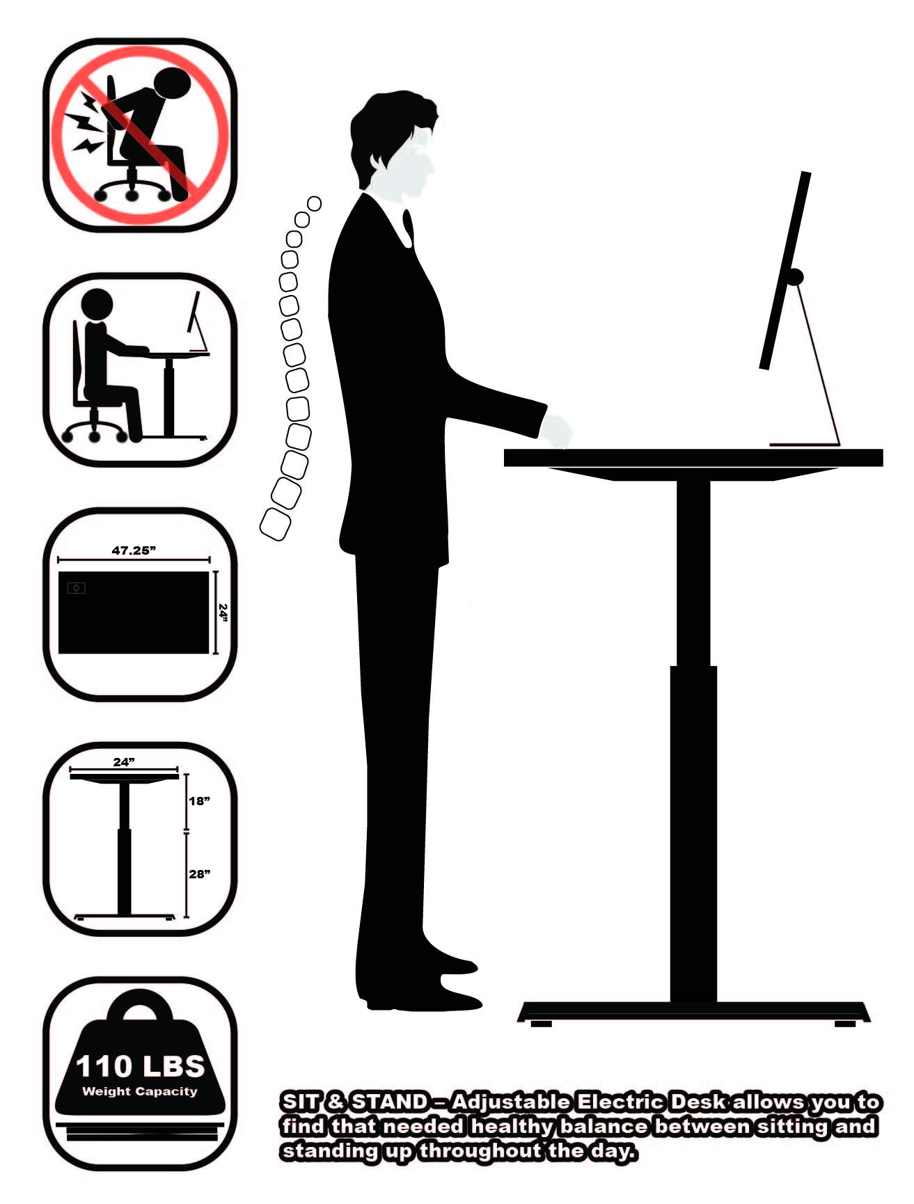 SHW Memory Preset Electric Height Adjustable Standing Desk 48 X 24