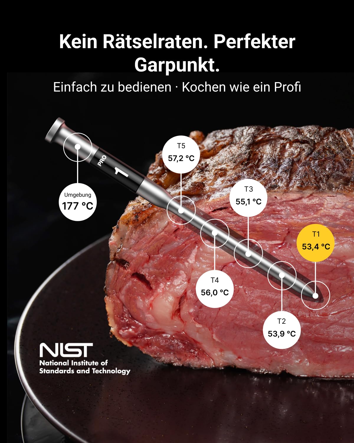 ThermoMaven X2 Fleischthermometer kabellos, 915m Sub-1G Reichweite Kein App | Grillthermometer kabellos mit 2 dünnen Sonden, 6 NIST-Sensoren, LCD-Display, Bratenthermometer für BBQ, Smoker, Backofen
