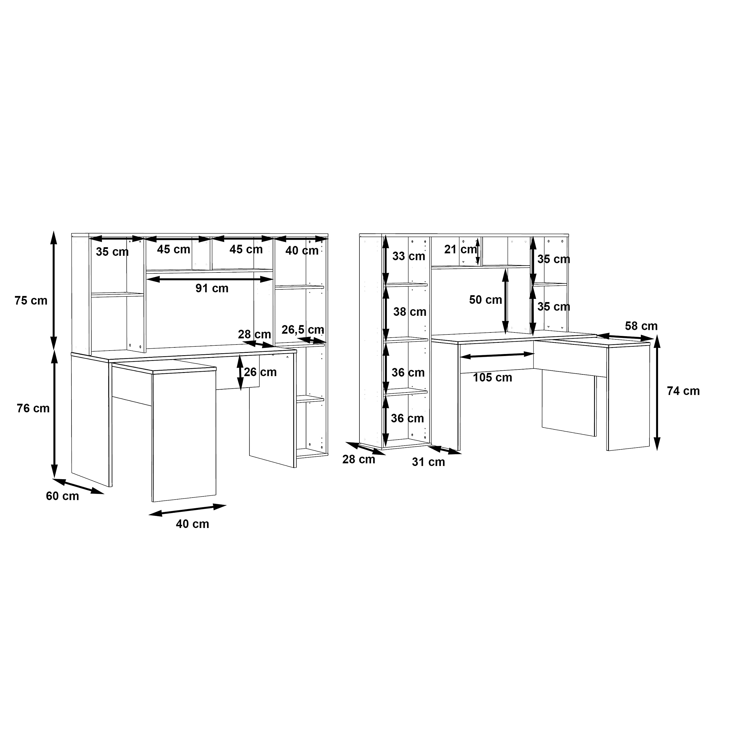 Forte ERIADU Schreibtisch 170 180, moderner Schreibtisch, Computertisch, Büro, Home Office, Holzwerkstoff, Artisan Eiche Holzdekor/Weiß, 173 cm breit x 152 cm hoch x 116 cm tief