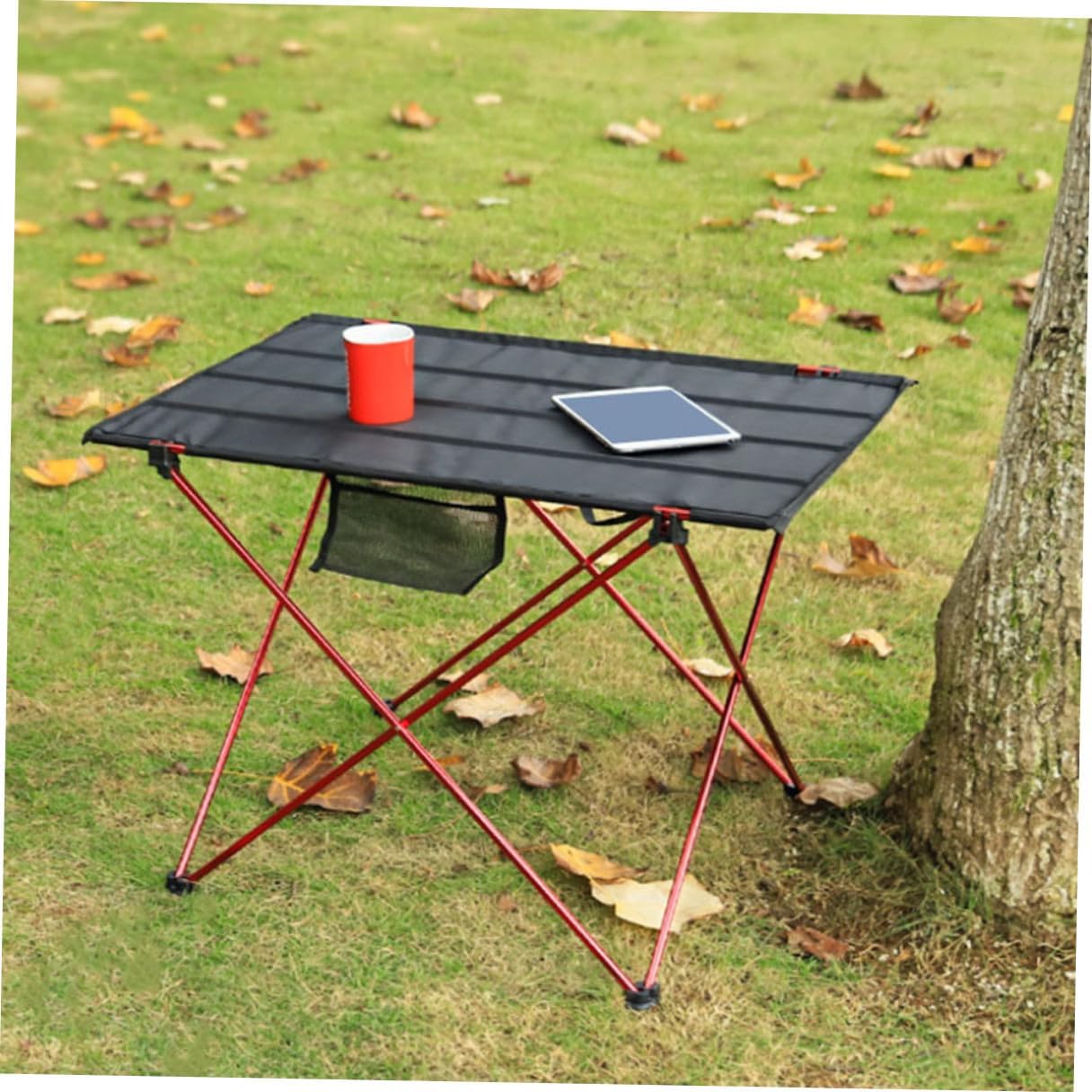 Veemoon Folding Camping Table Portable Small Beach Table Lightweight Aluminum Alloy with Carry Handle Medium Red for Outdoor Hiking and Car Camping