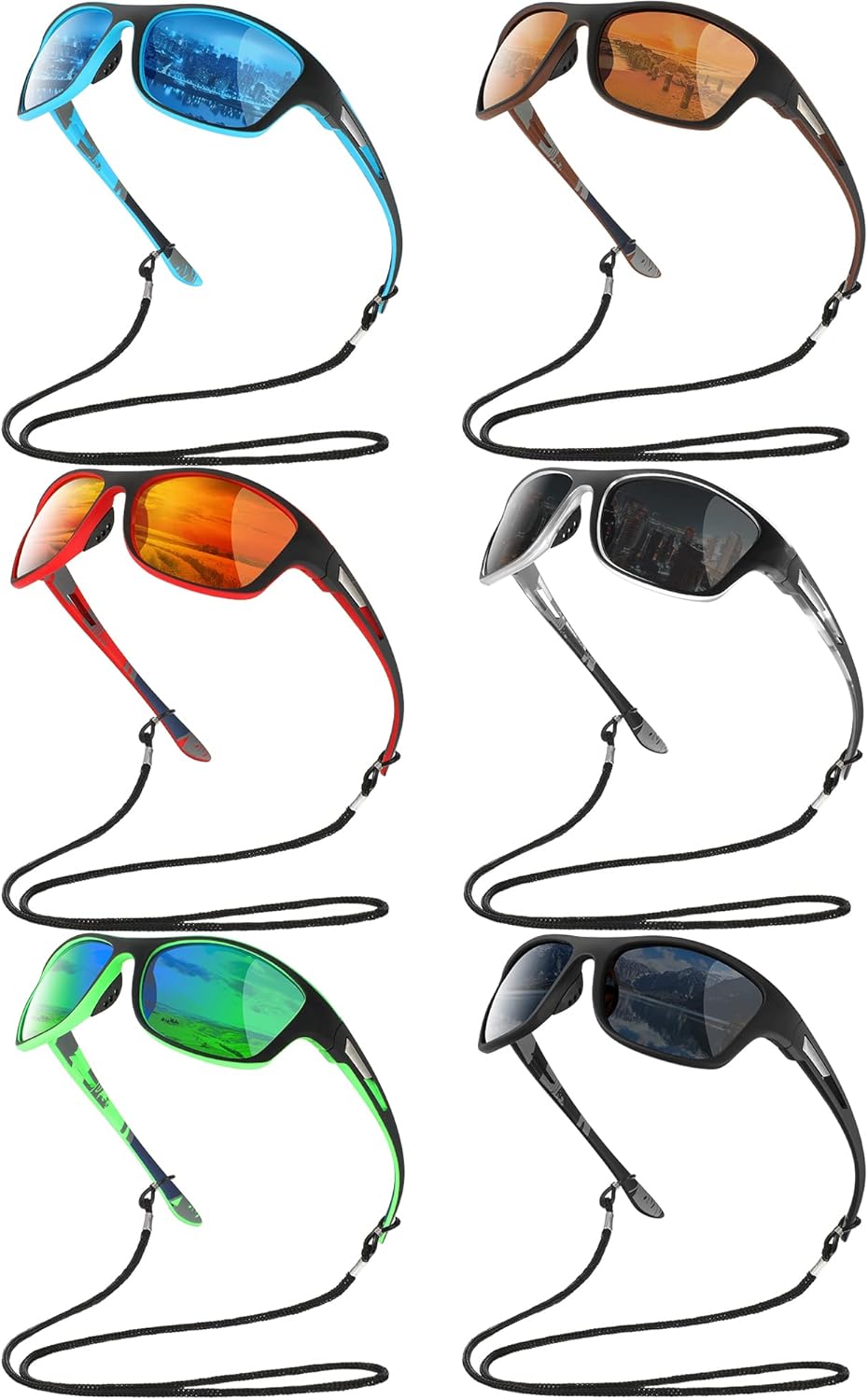 Leelosp 6 Pack Polarized Sport Sunglasses for Women Men UV Protection Fishing Driving Cycling Running with Strap Holders