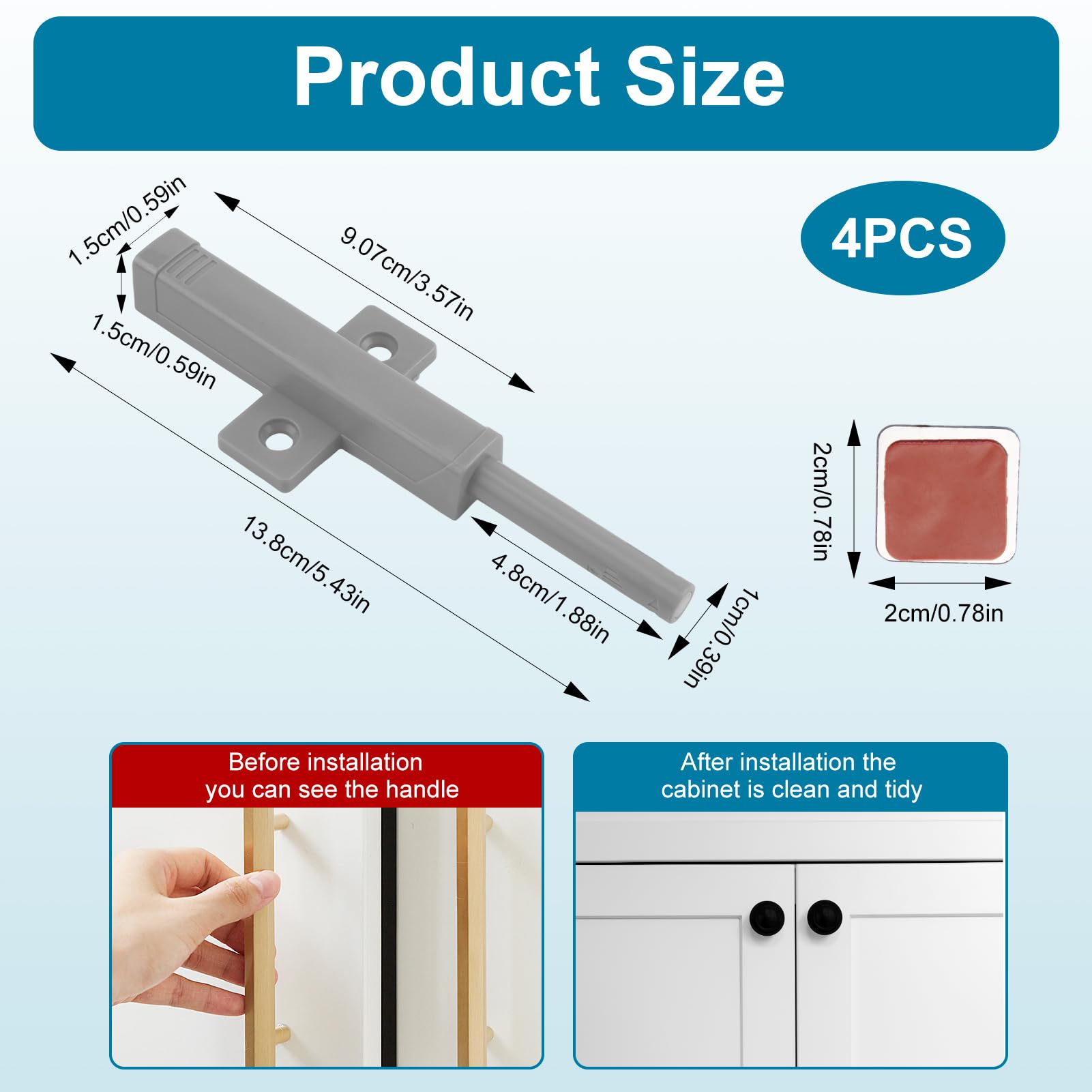 4 PCS Push to Open Door Catch, Heavy Duty Push Open Door Latch Grey Powerful Spring Release and Magnetic Door Catch Door - Image 2