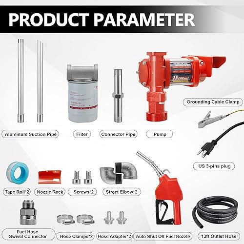 Miniatura 2 de Bomba de transferencia de combustible de 110 V CA 15 GPM con manguera de descarga, boquilla automática, paquete de filtro premium, adecuada para