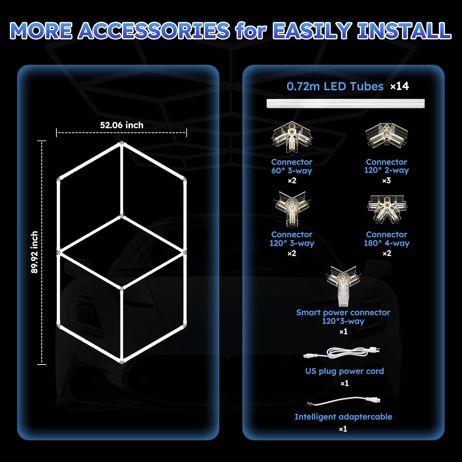 Large Hexagon LED Lights – Bright Diamond Ceiling Lights for Garages, Stores, Conference Rooms, and Auto Repair Shops 1-Pack