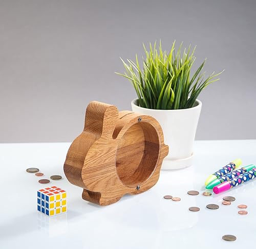 Miniatura 4 de Bunny piggy bank wood RABBIT Coin bank personalized gifts Wooden money box frame Easter gifts for boys and girls Baby shower gift idea Tip jar 3