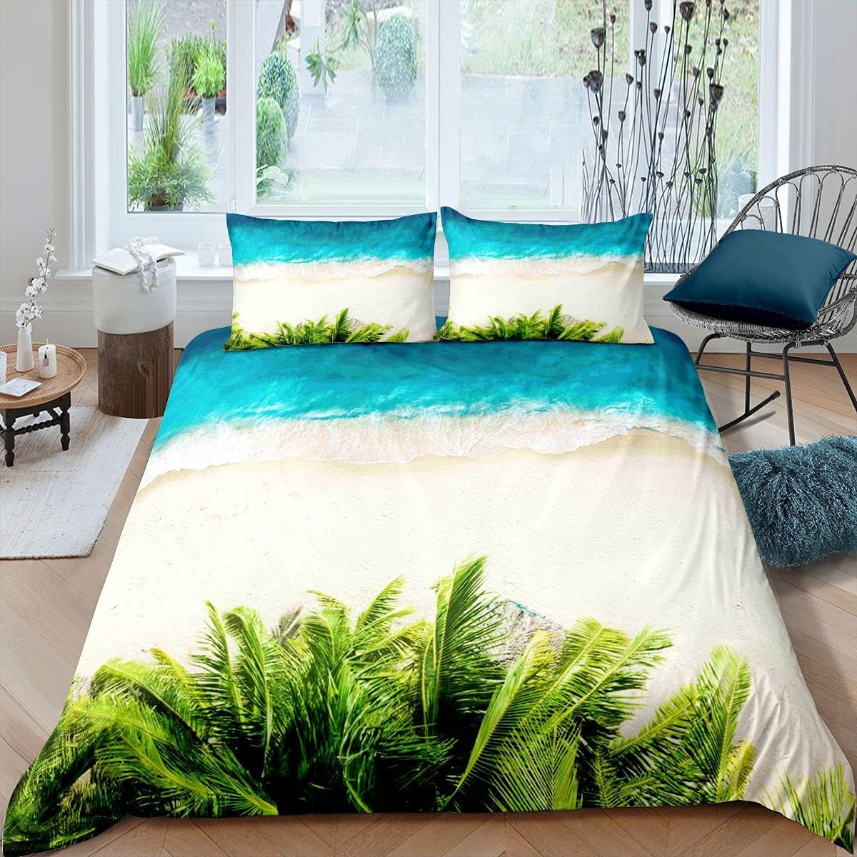 Housse de couette 260x230 cm feuilles de plantes en microfibre avec ses taies d'oreiller