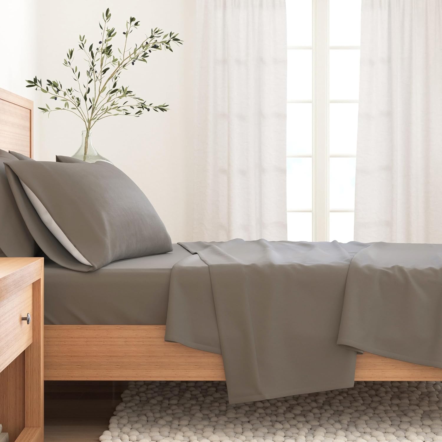 Great Bay Home Flannel Sheet Set King Size - 100% Turkish Cotton, Double-Brushed, Winter Bed Sheets - Ultra-Soft, Cozy, 4-Piece Bedding Set (Frost Grey) - Image 3